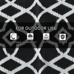 Elevate Your Outdoor Experience with the Reversible Black & White Clover Outdoor Rug