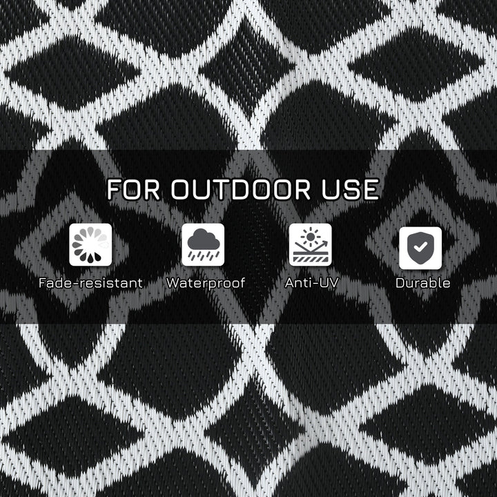 Elevate Your Outdoor Experience with the Reversible Black & White Clover Outdoor Rug