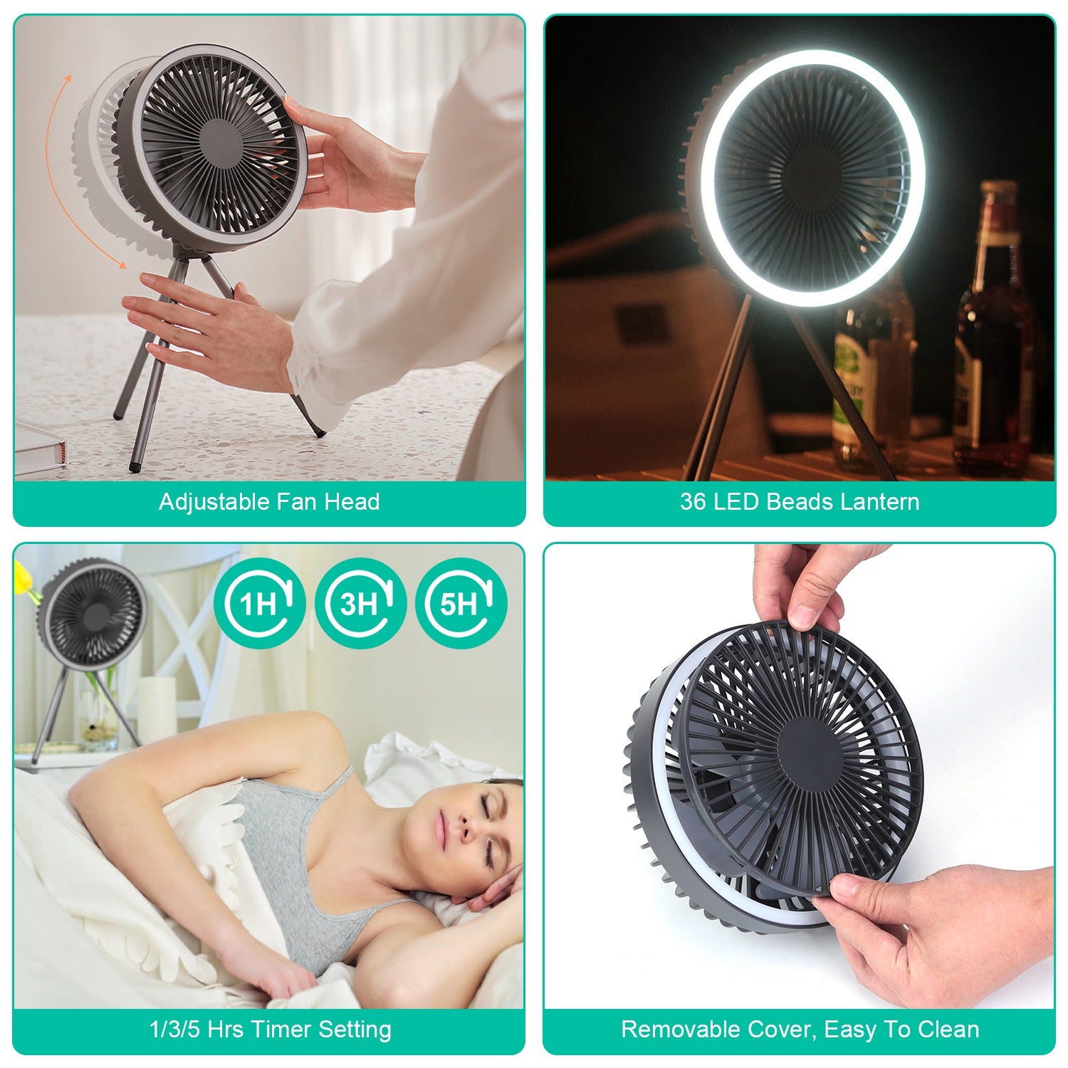 Rechargeable Camping Fan With LED Lantern