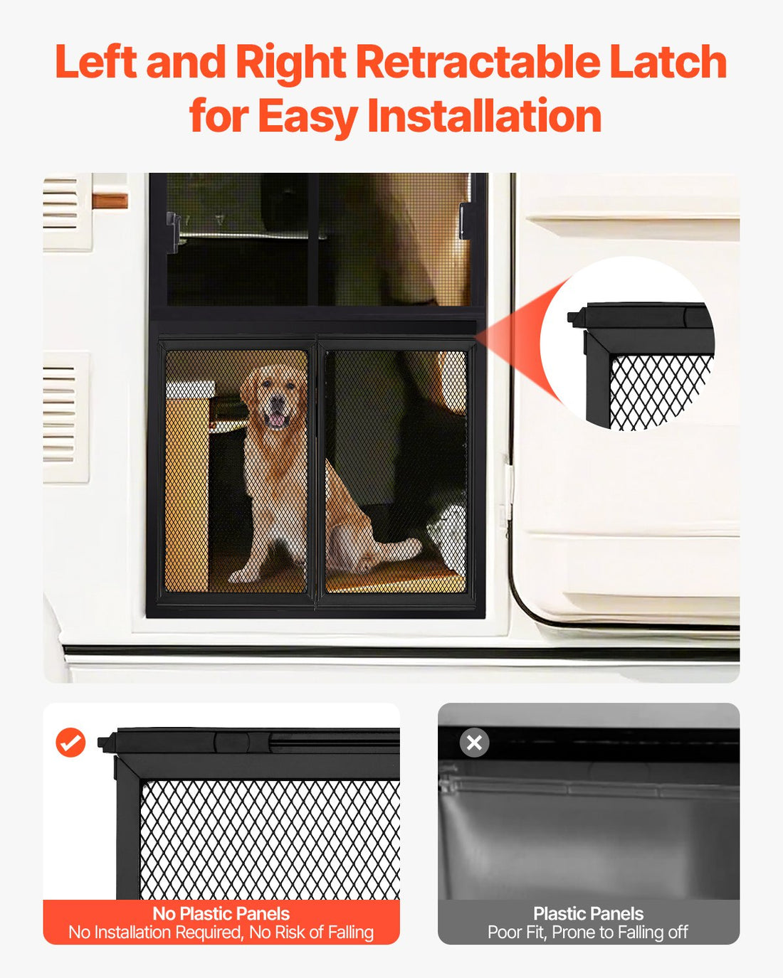 RV Screen Door Protector Aluminum Alloy Pet Mesh 24.5×20 Inch Black