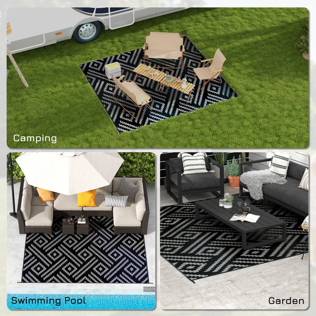 Reversible Outdoor RV Camping Rugs with Carry Bag
