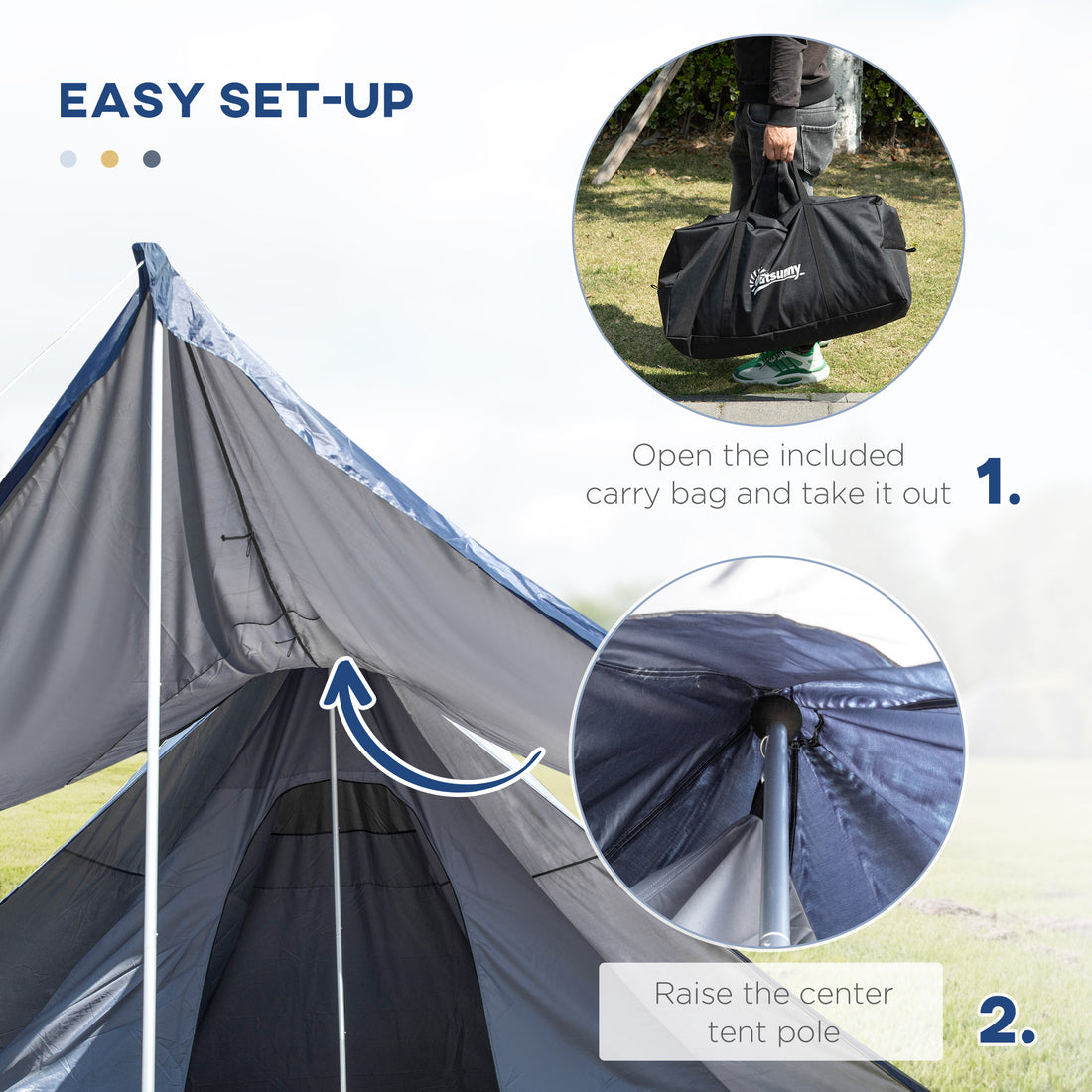 15.4×15.4×8.5 Ft Waterproof Teepee Camping Tent With Porch (Blue), 2–3 Person Outdoor Hiking Tent