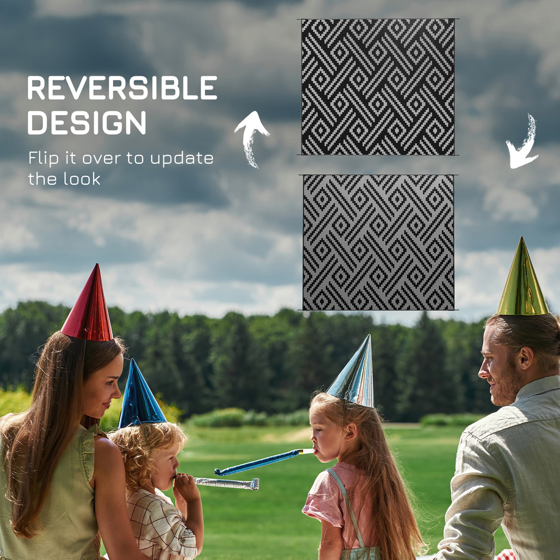 Reversible Outdoor RV Camping Rugs with Carry Bag