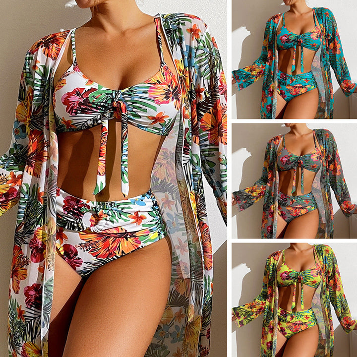 Plus Size Women Long Blouse Split Bikini Set