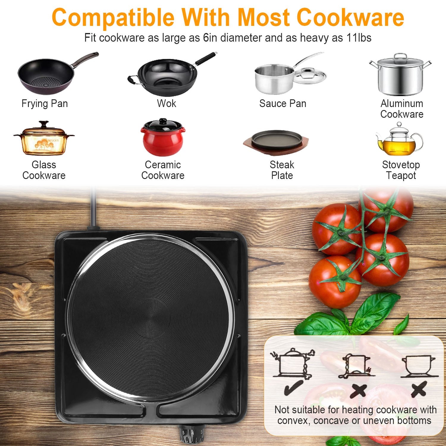 1500W Portable Electric Burner Hot Plate