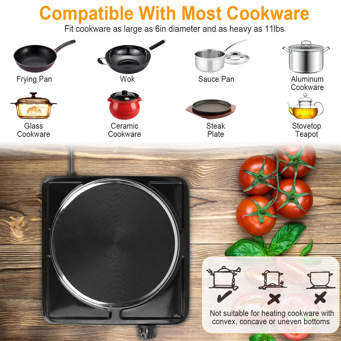 1500W Portable Electric Burner Hot Plate