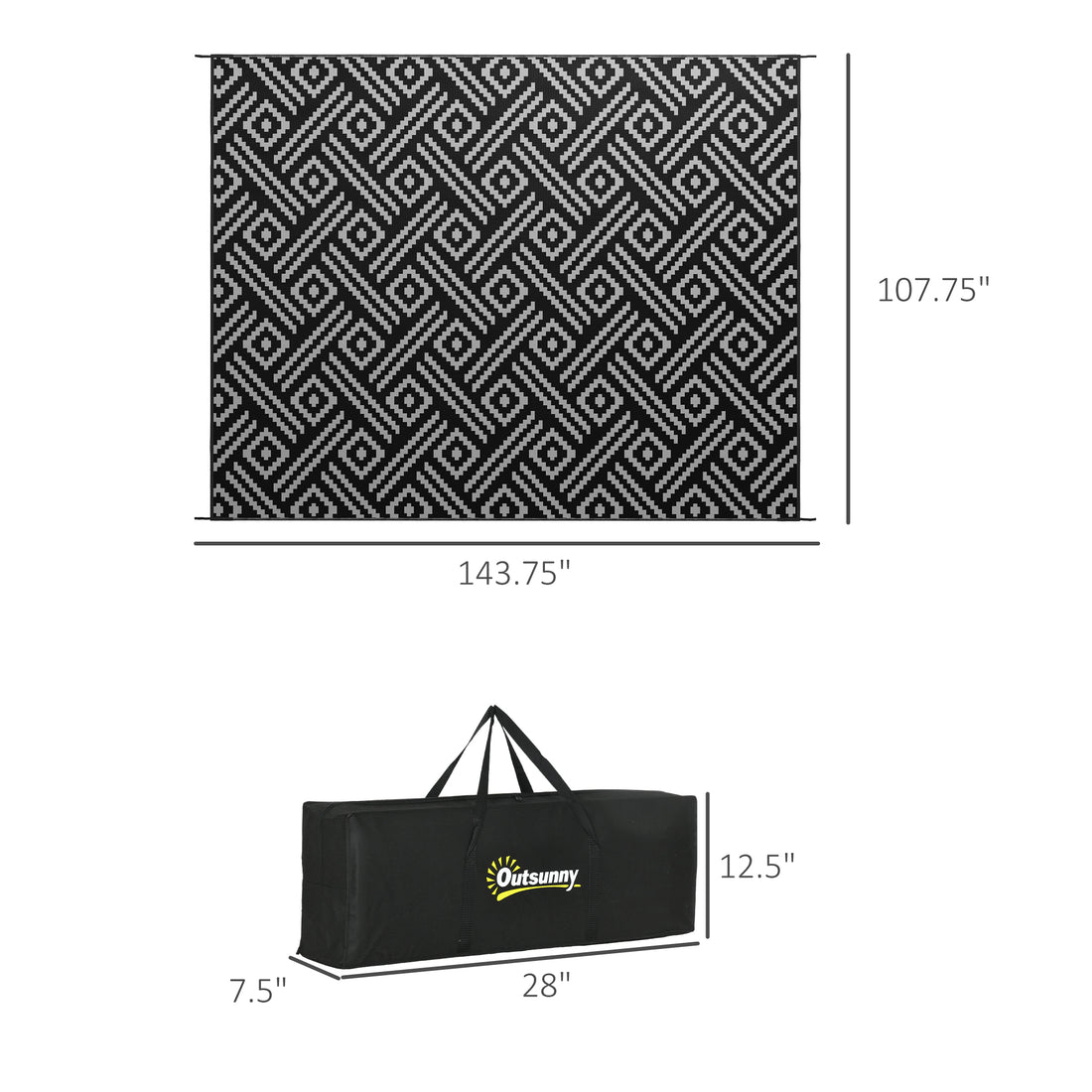 Reversible Black & Gray Geometric Outdoor Rug
