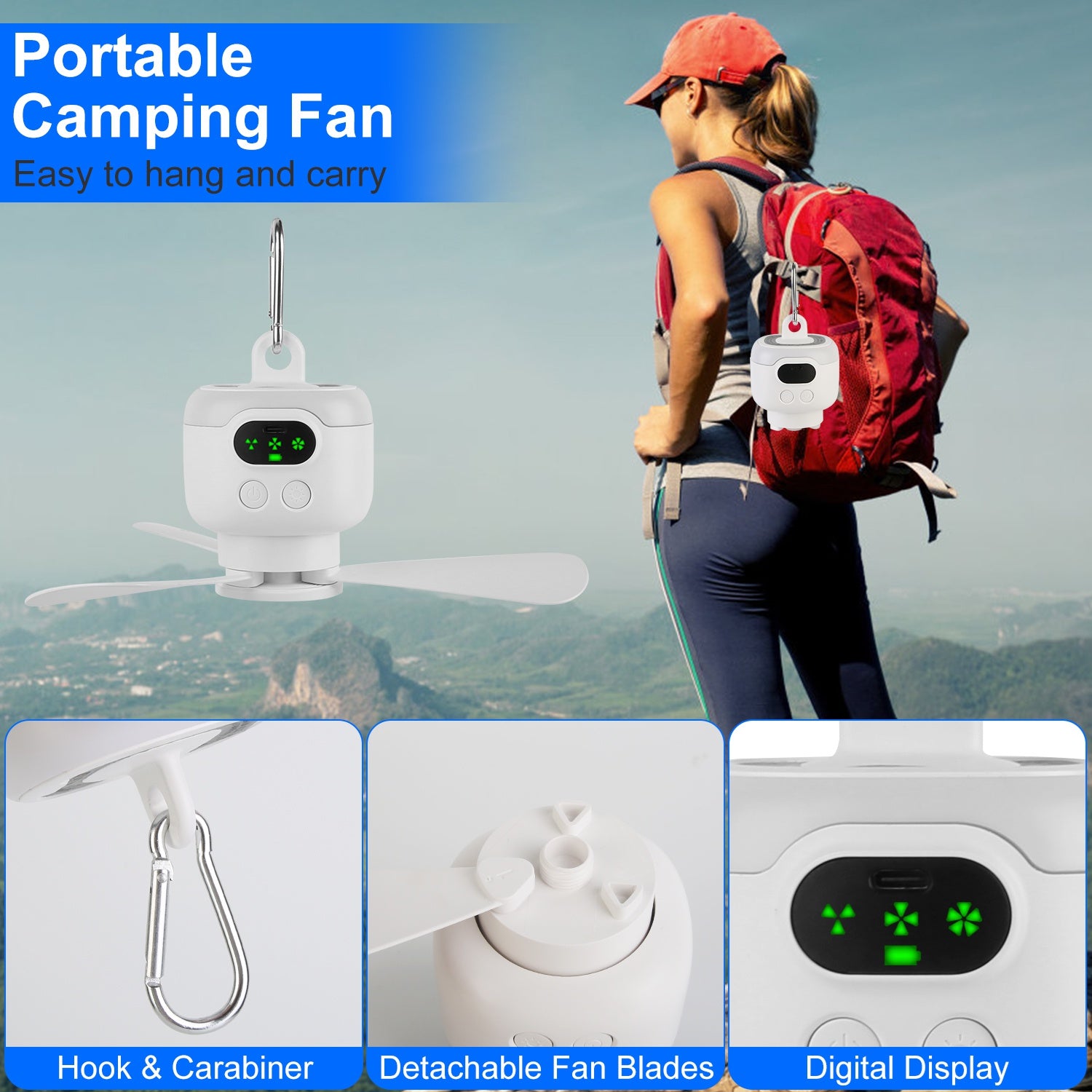 2 in 1 Portable Camping Fan With LED Lantern