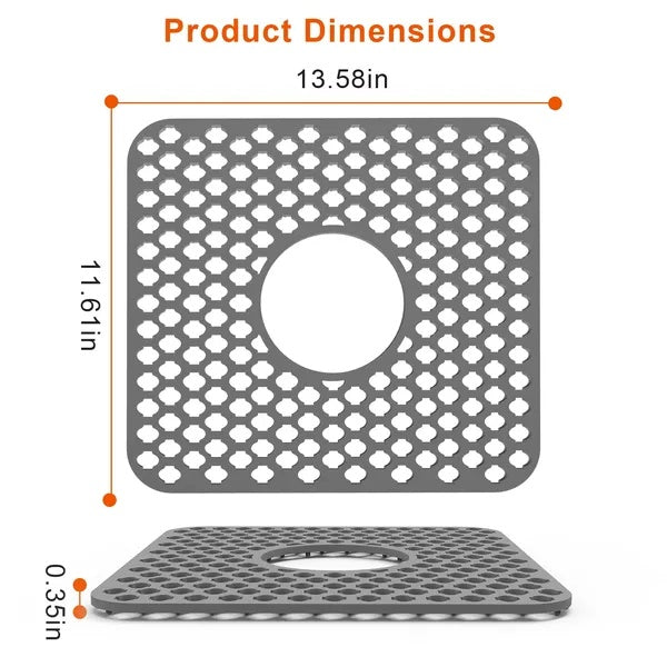 Silicone Grid Sink Mat With Central Drain Hole Protector