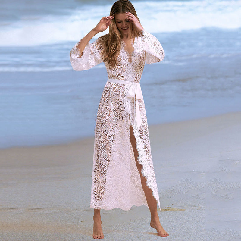Lace Bikini Swimsuit With Sunscreen Cardigan Set