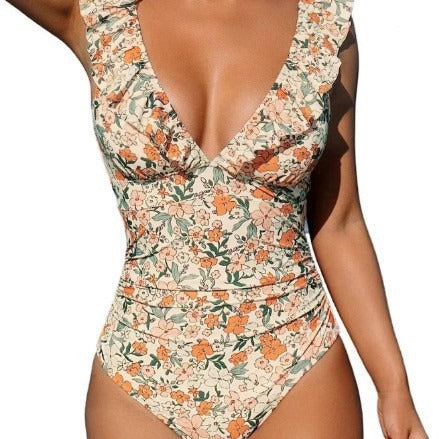 V-Neck Flounce One-Piece Women’s Swimsuit