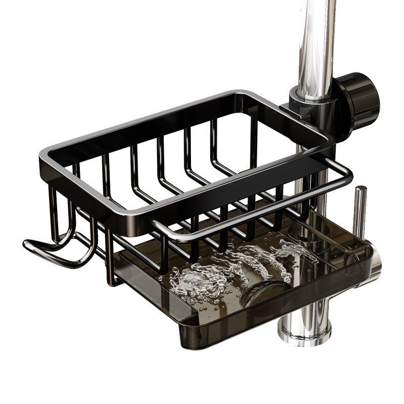Aluminum Kitchen Sink Faucet Storage Rack With Drain Basket