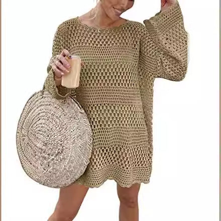Woven Round Neck Beach Cover-Up