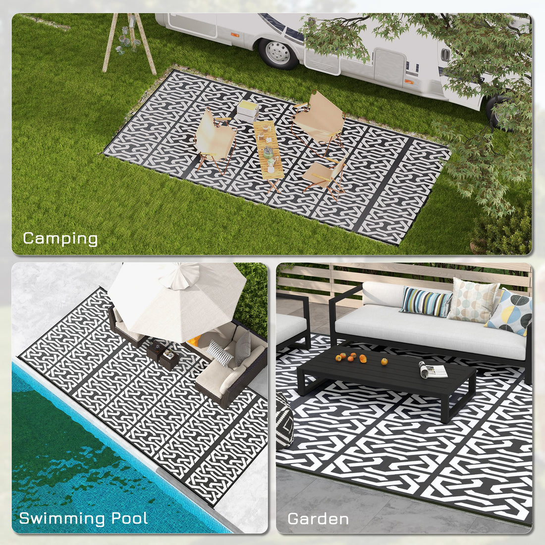 Reversible Outdoor RV Camping Rug With Carry Bag