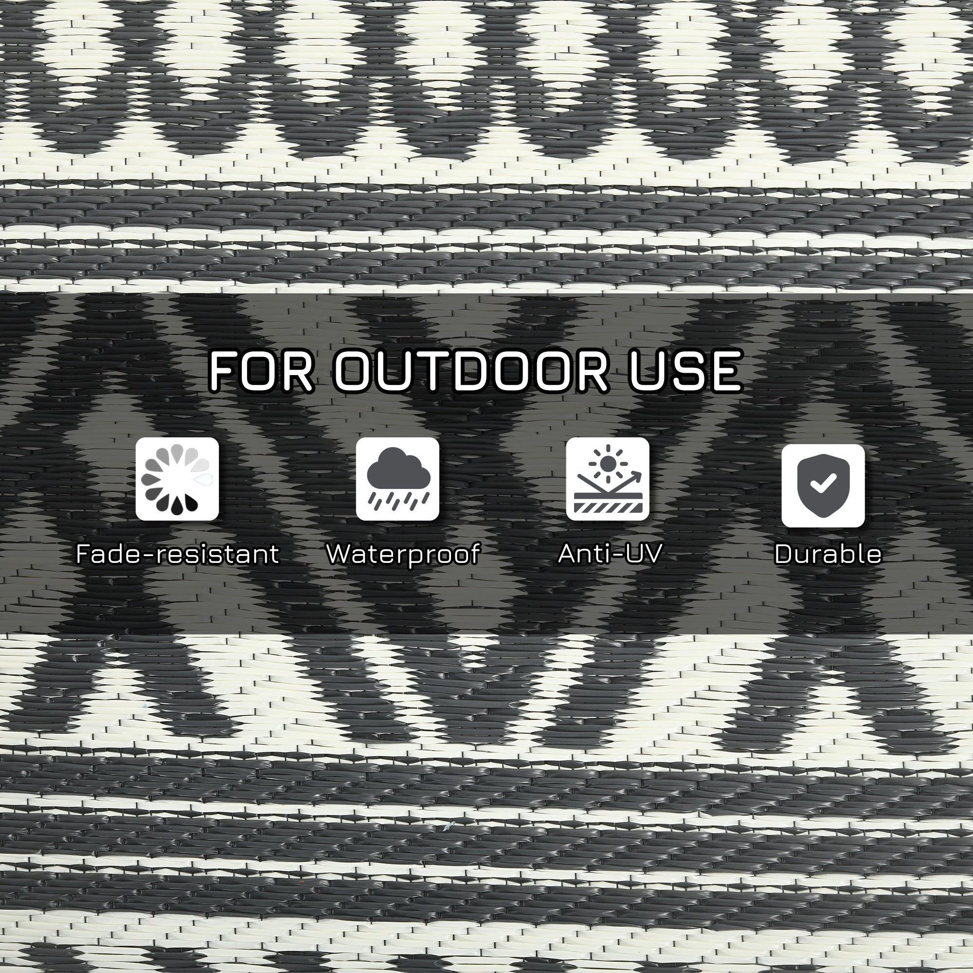 9×18 RV Camping Rug With Carry Bag, Gray & Cream White Boho Pattern