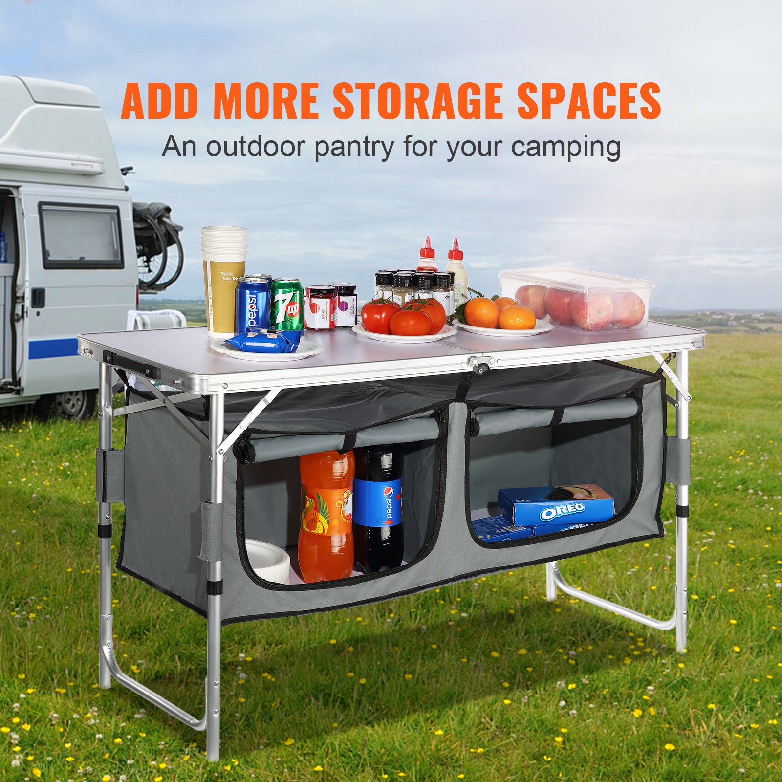 VEVOR Folding Camping Kitchen Table Adjustable Height