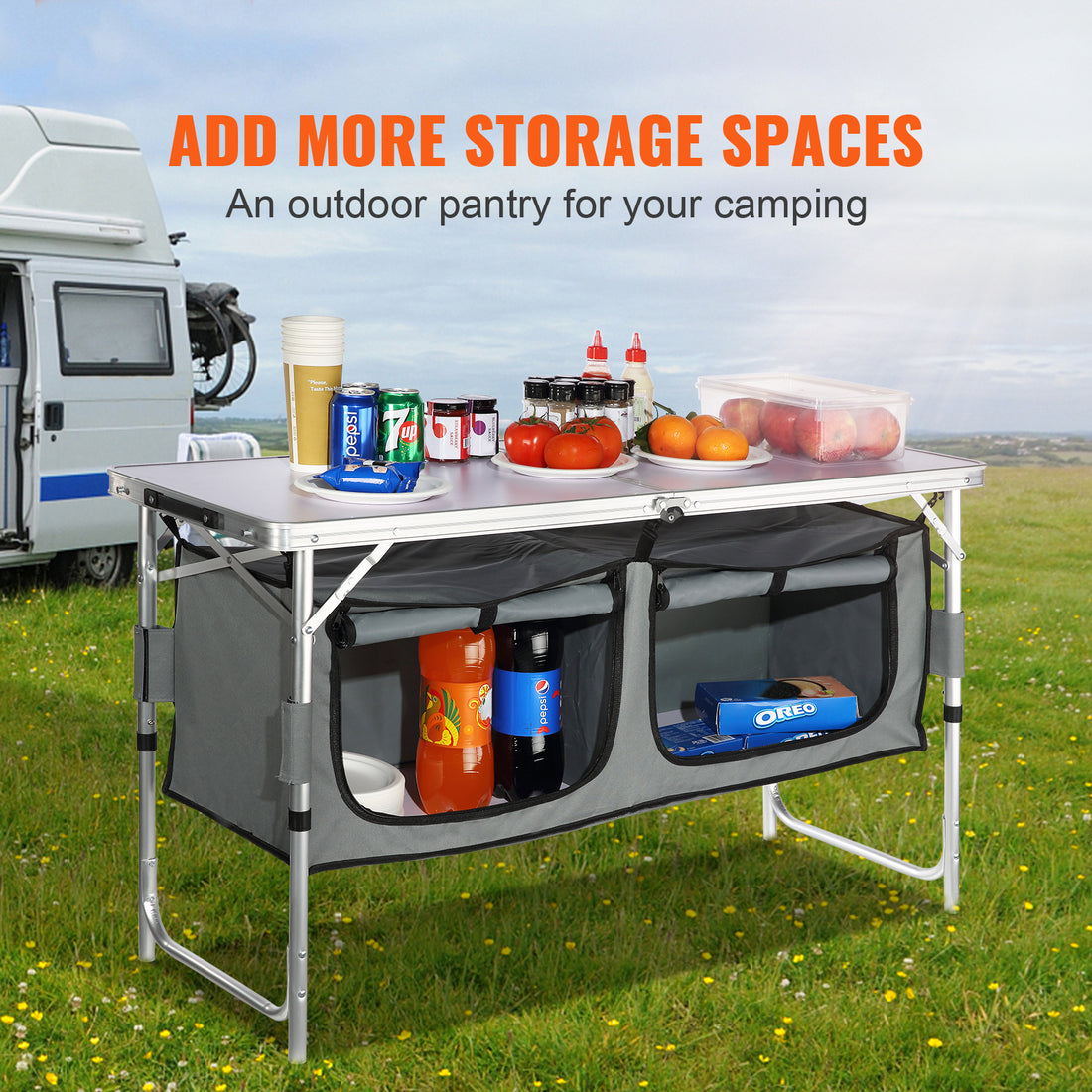 VEVOR Folding Camping Kitchen Table Adjustable Height
