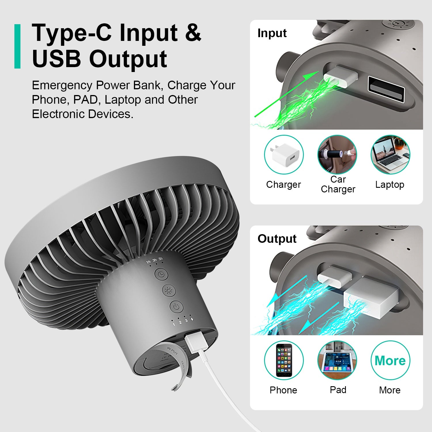 Rechargeable Camping Fan With LED Lantern