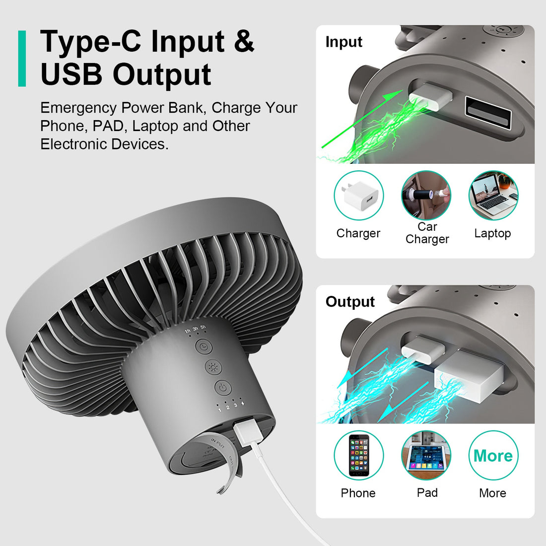 Rechargeable Camping Fan With LED Lantern