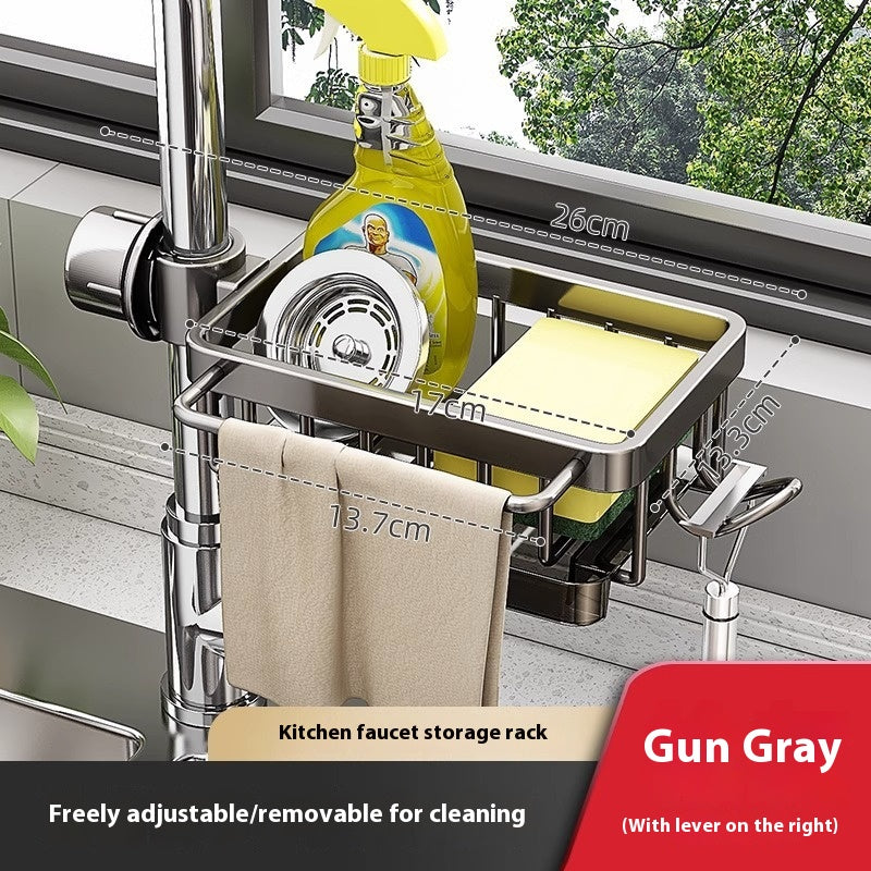 Aluminum Kitchen Sink Faucet Storage Rack With Drain Basket