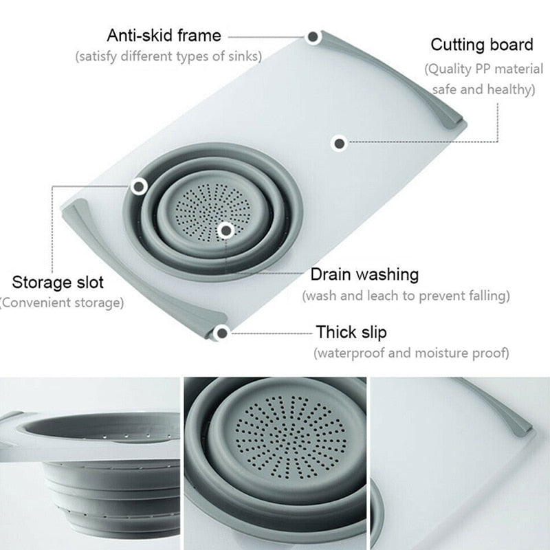 3 In 1 Folding Cutting Board With Detachable Drain Basket