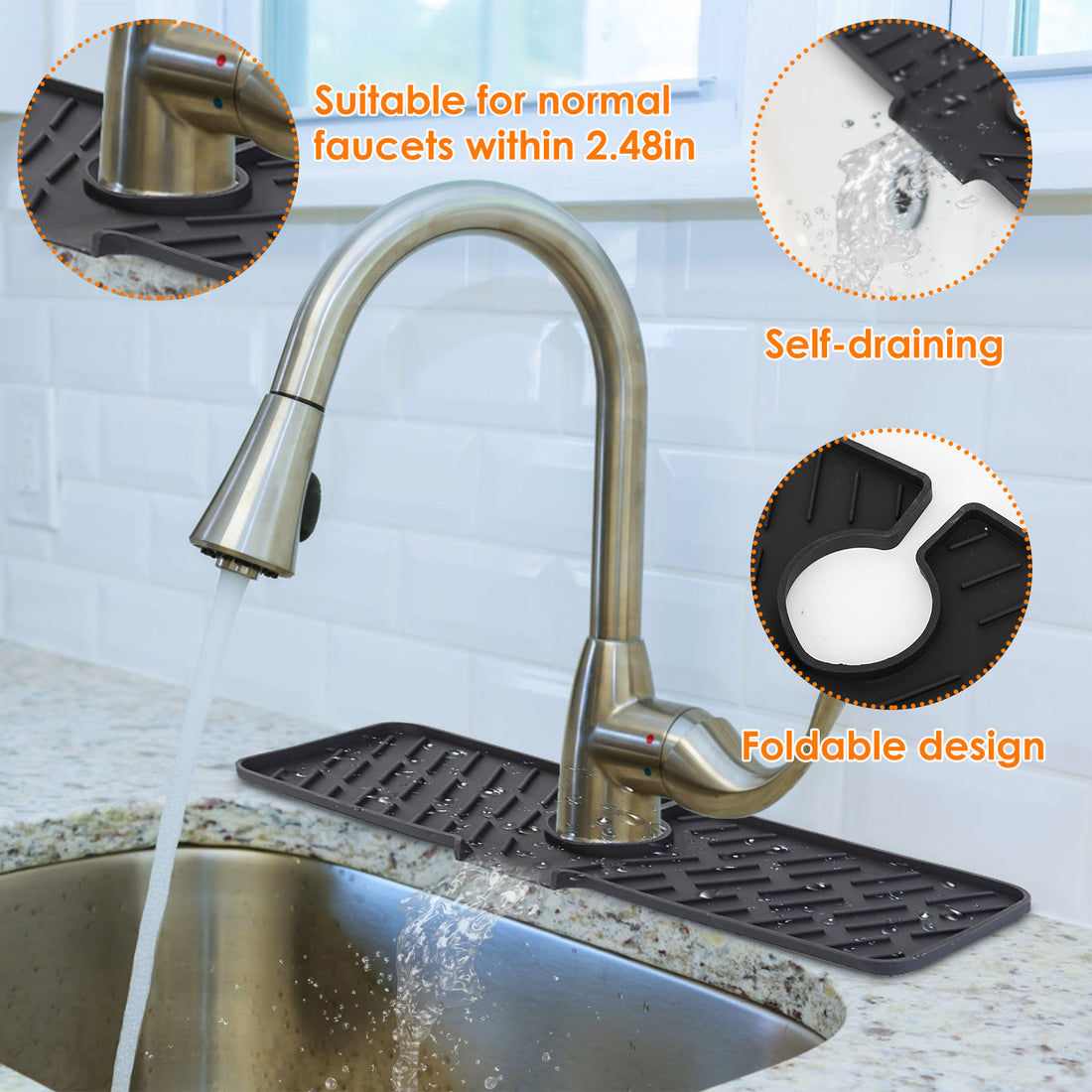 Silicone Faucet Mat For Kitchen Sink Drip Catcher Water Absorbent Pad