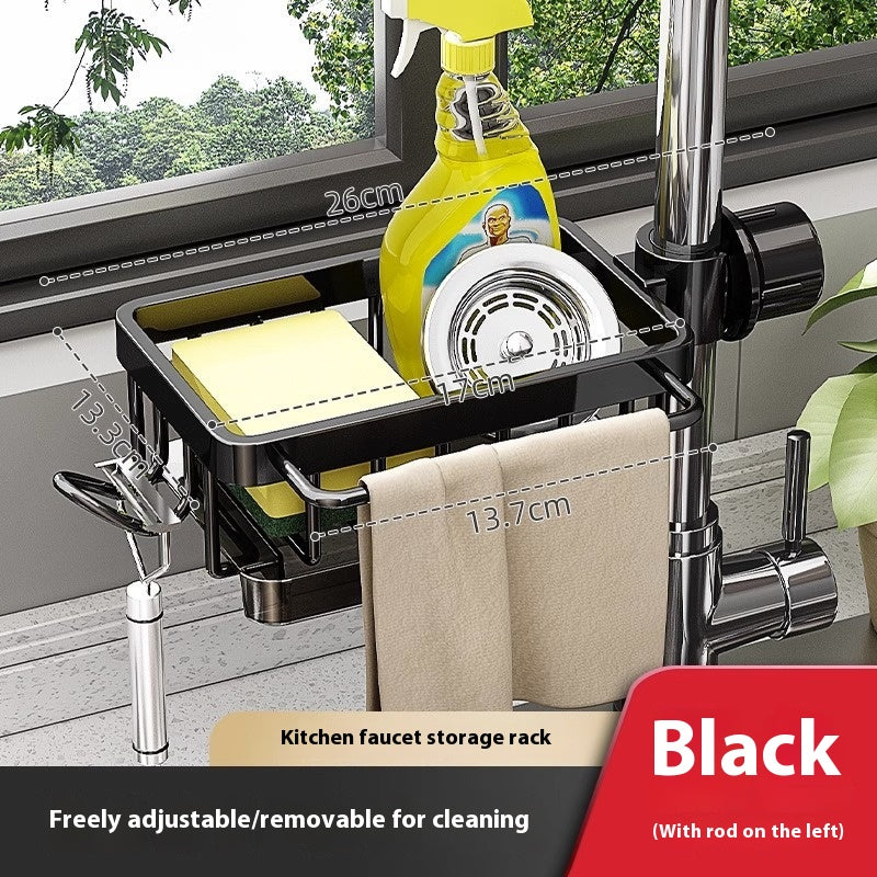 Aluminum Kitchen Sink Faucet Storage Rack With Drain Basket