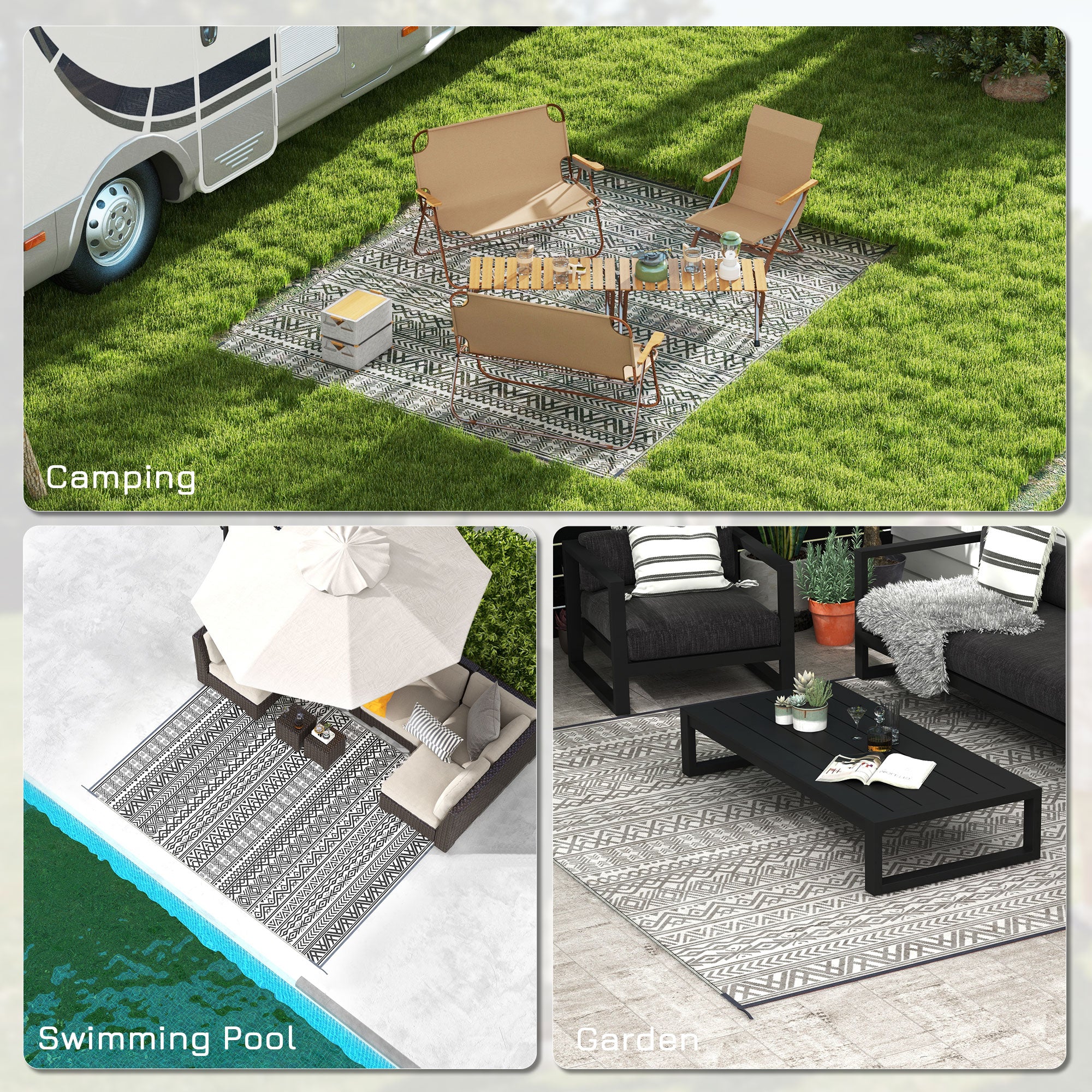 Boho RV Camping Rug With Carry Bag, 8' x 10'