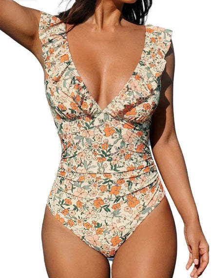 V-Neck Flounce One-Piece Women’s Swimsuit