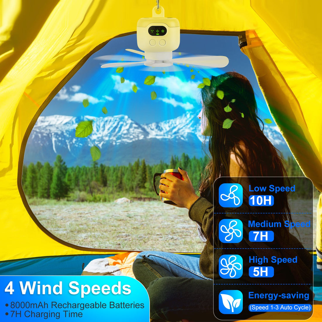 2 in 1 Portable Camping Fan With LED Lantern