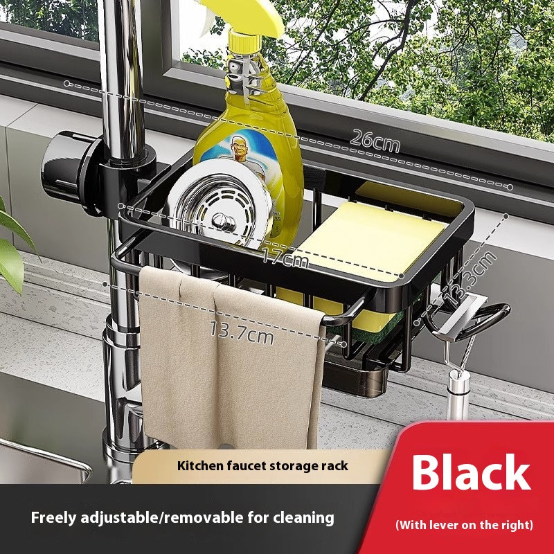 Aluminum Kitchen Sink Faucet Storage Rack With Drain Basket