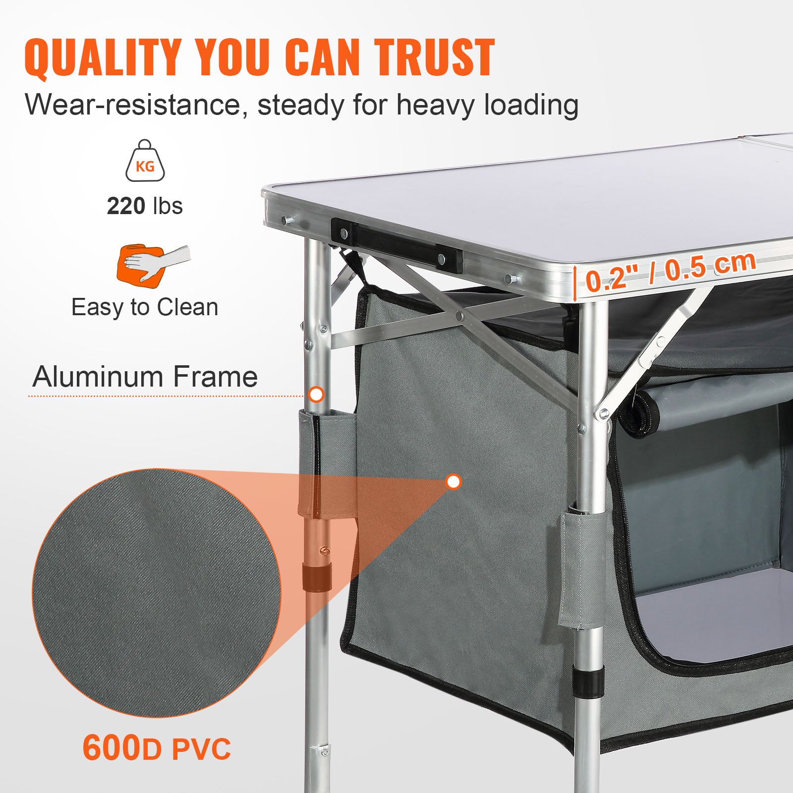 VEVOR Folding Camping Kitchen Table Adjustable Height