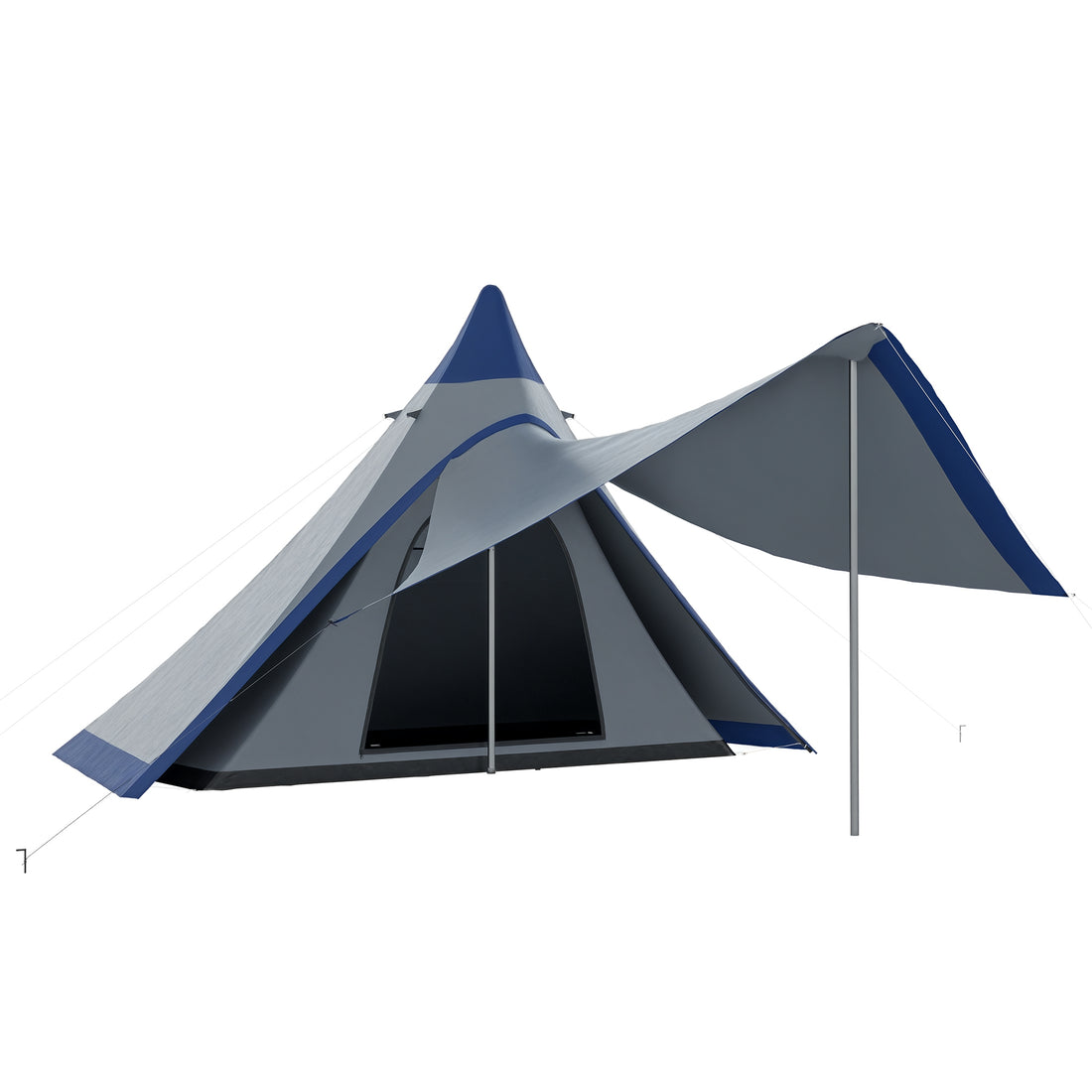 15.4×15.4×8.5 Ft Waterproof Teepee Camping Tent With Porch (Blue), 2–3 Person Outdoor Hiking Tent