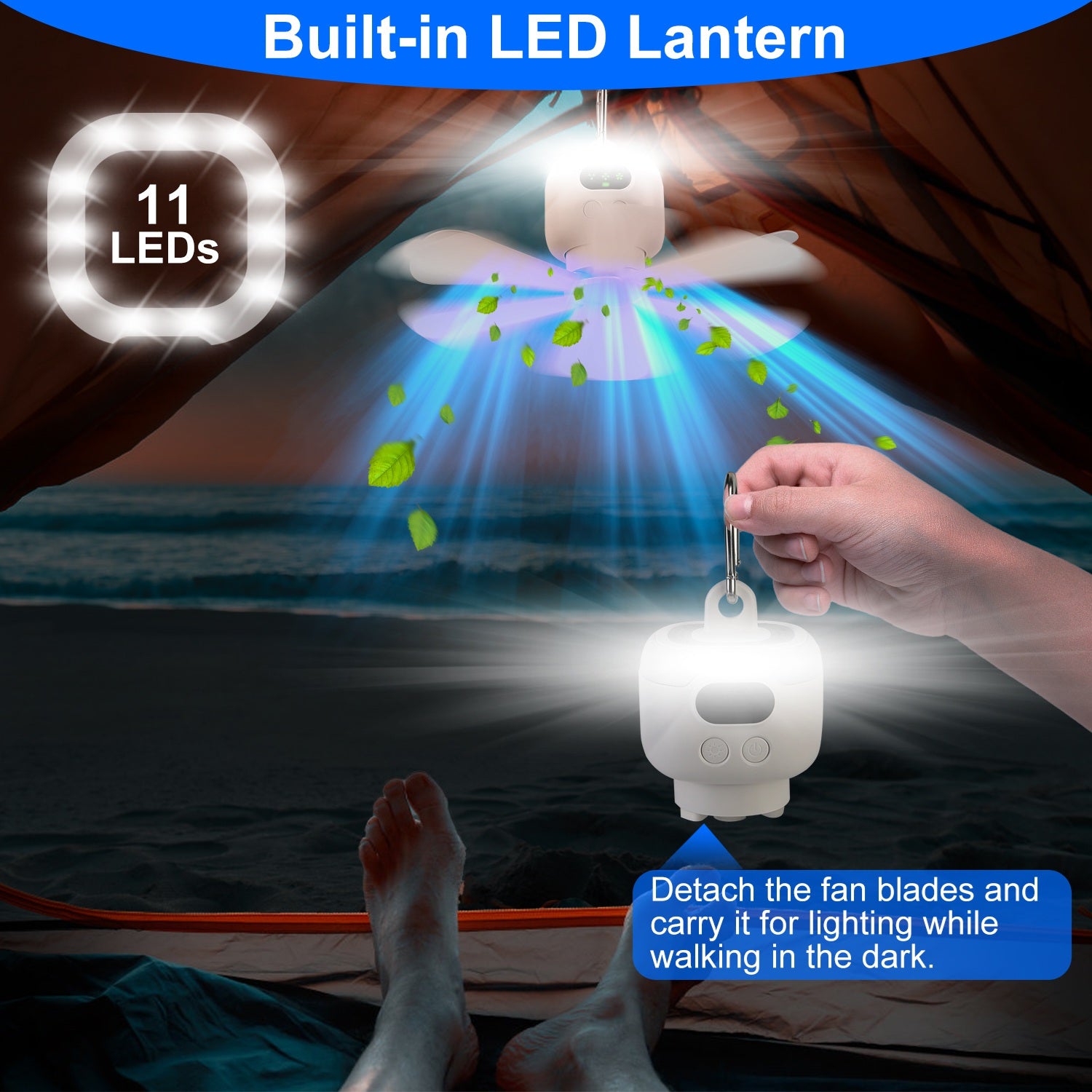 2 in 1 Portable Camping Fan With LED Lantern