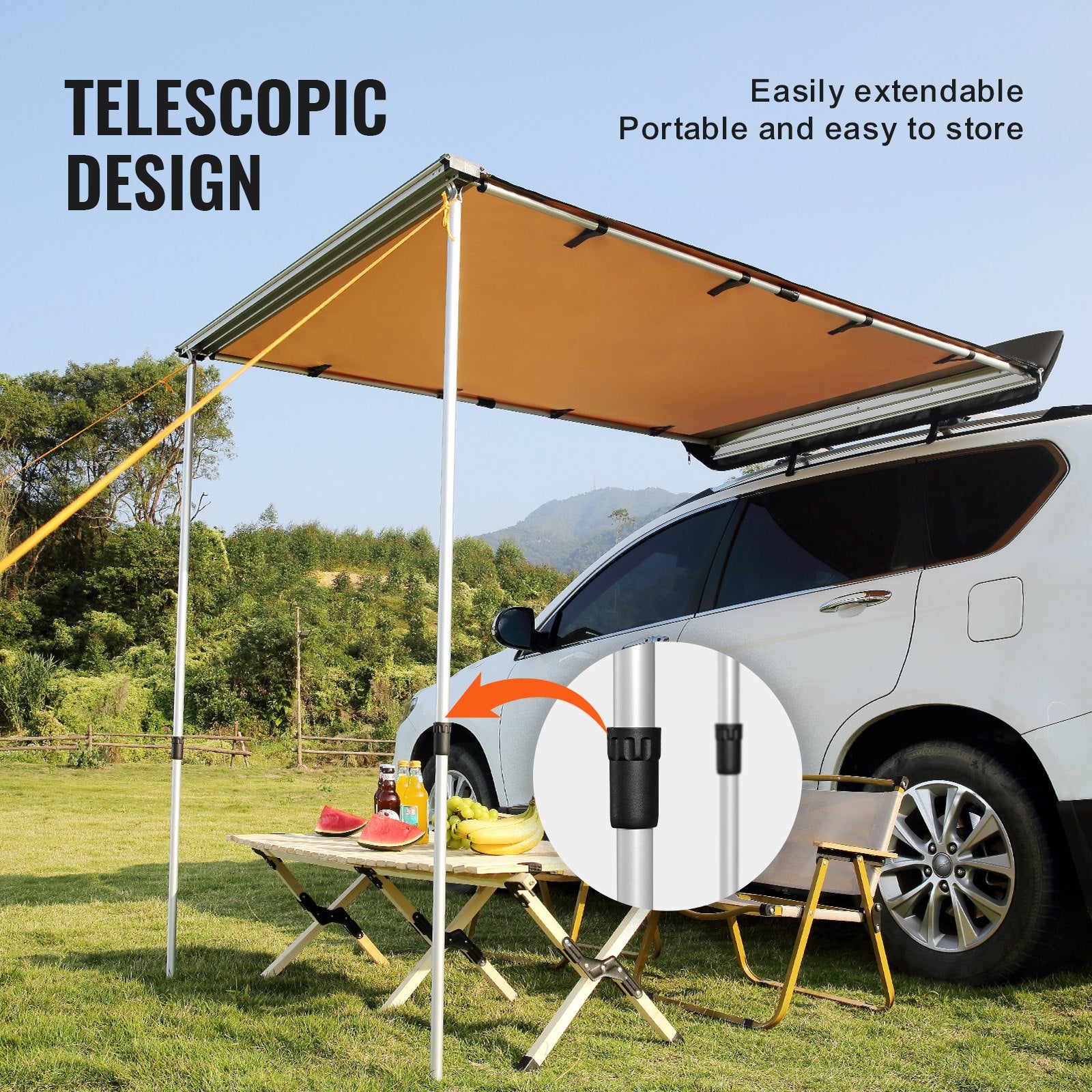 Large 4.6×6.6 Ft Retractable Car Awning With Waterproof Storage Bag