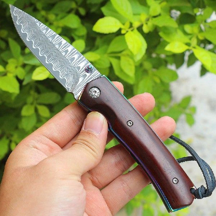 Ebony Damascus Folding Knife Outdoor Camping Pocket Knife