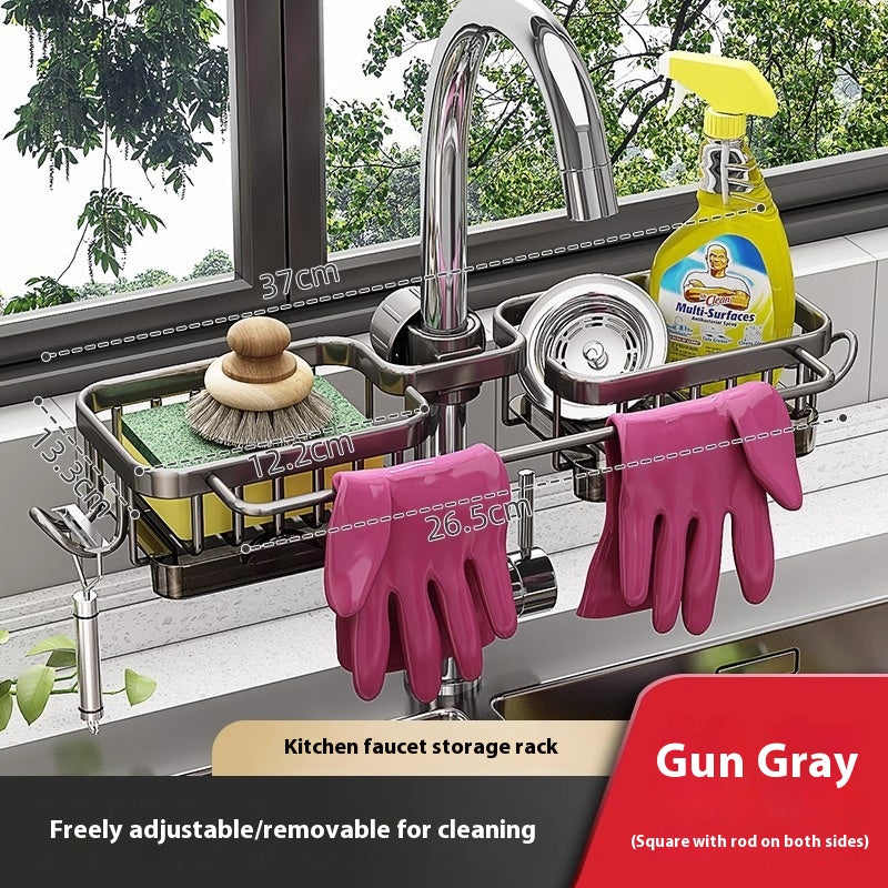 Aluminum Kitchen Sink Faucet Storage Rack With Drain Basket