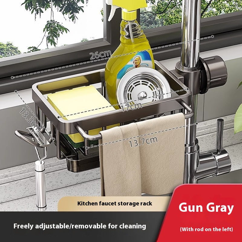 Aluminum Kitchen Sink Faucet Storage Rack With Drain Basket