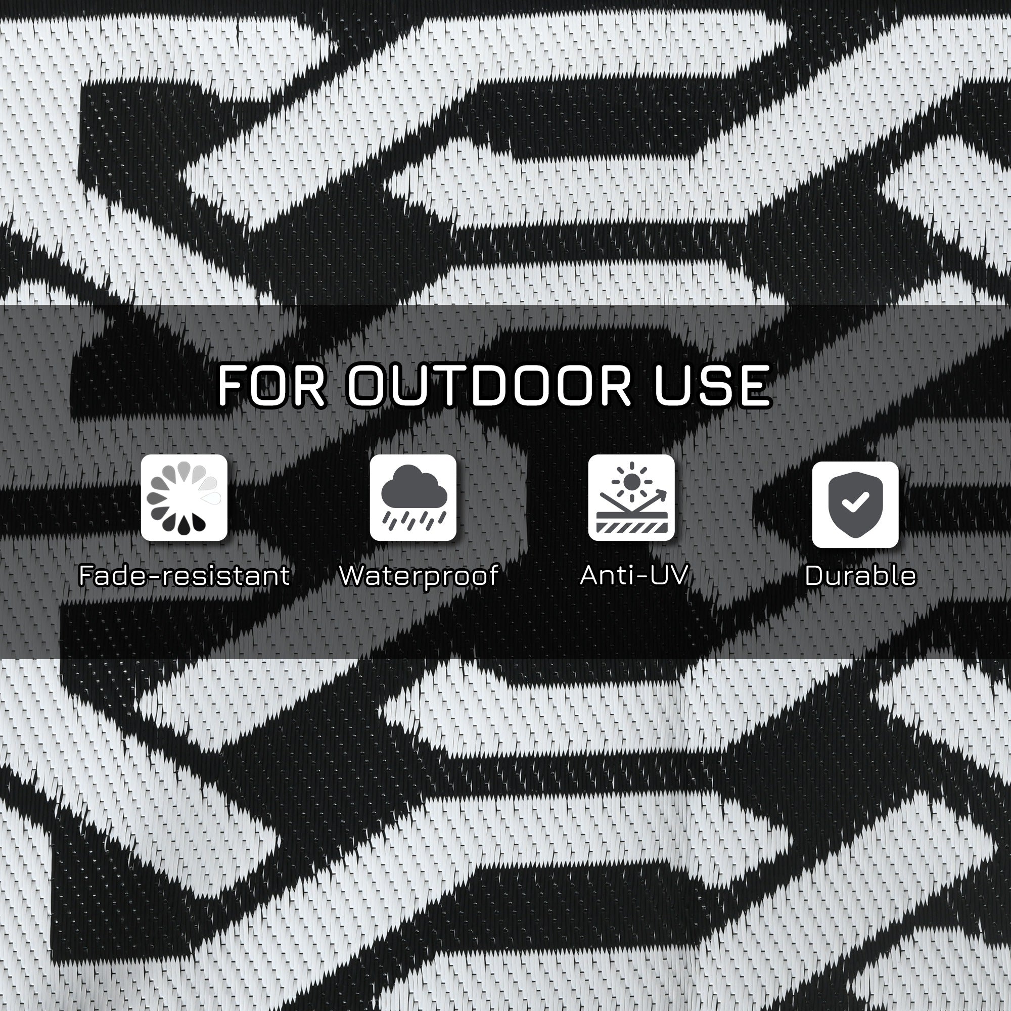 8×10 RV Camping Rug With Carry Bag, Black & White Chain Pattern