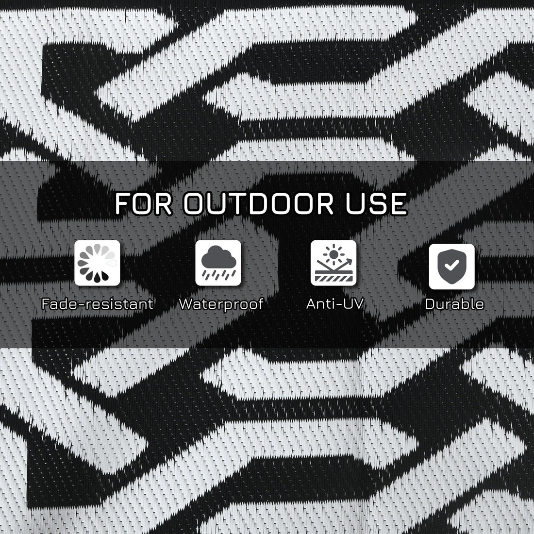 8×10 RV Camping Rug With Carry Bag, Black & White Chain Pattern