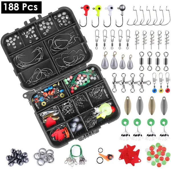 188Pcs Fishing Accessory Kit Portable Fishing Set With Hooks & Lures