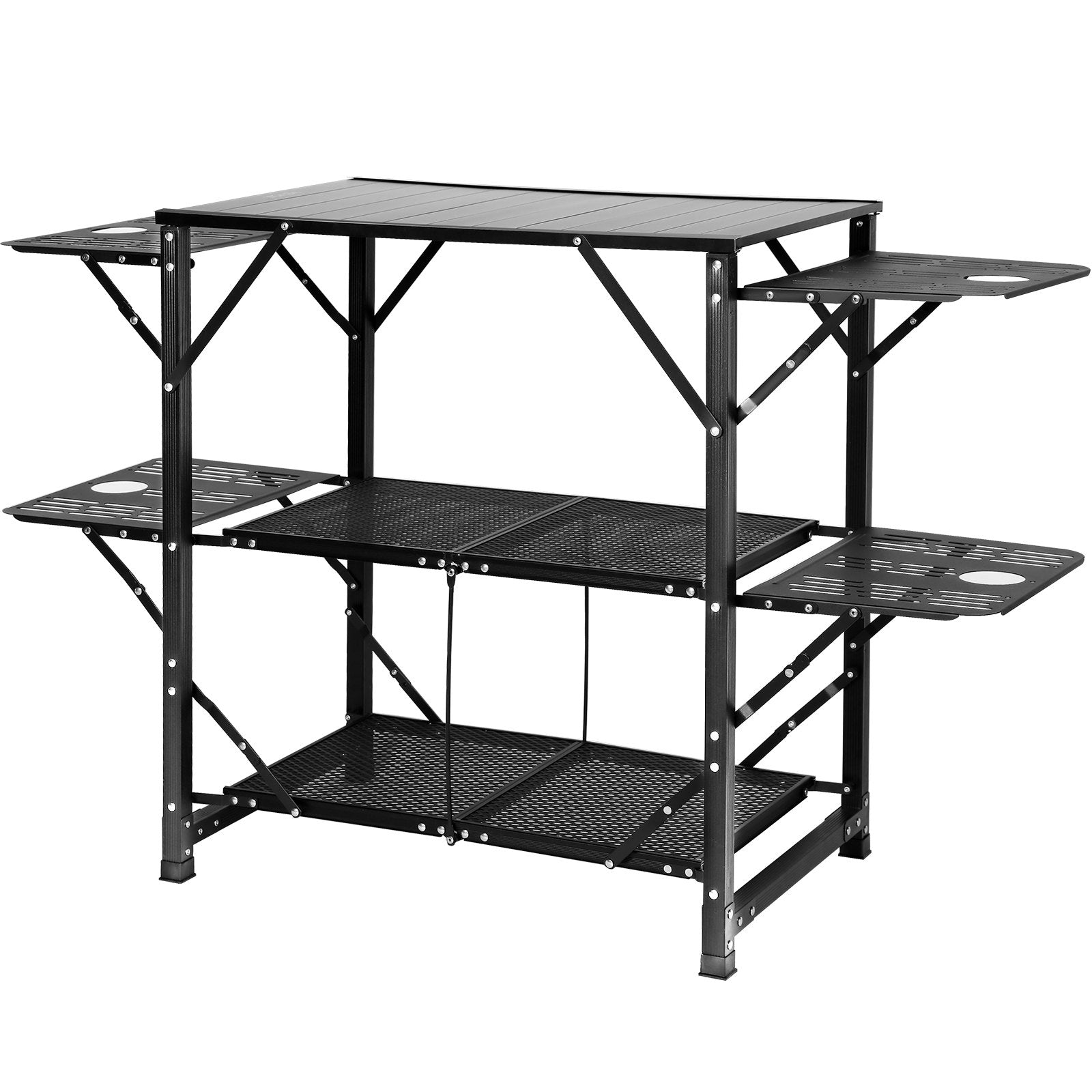 Folding Camping Kitchen Cook Station With Carry Bag, Shelves & Side Tables