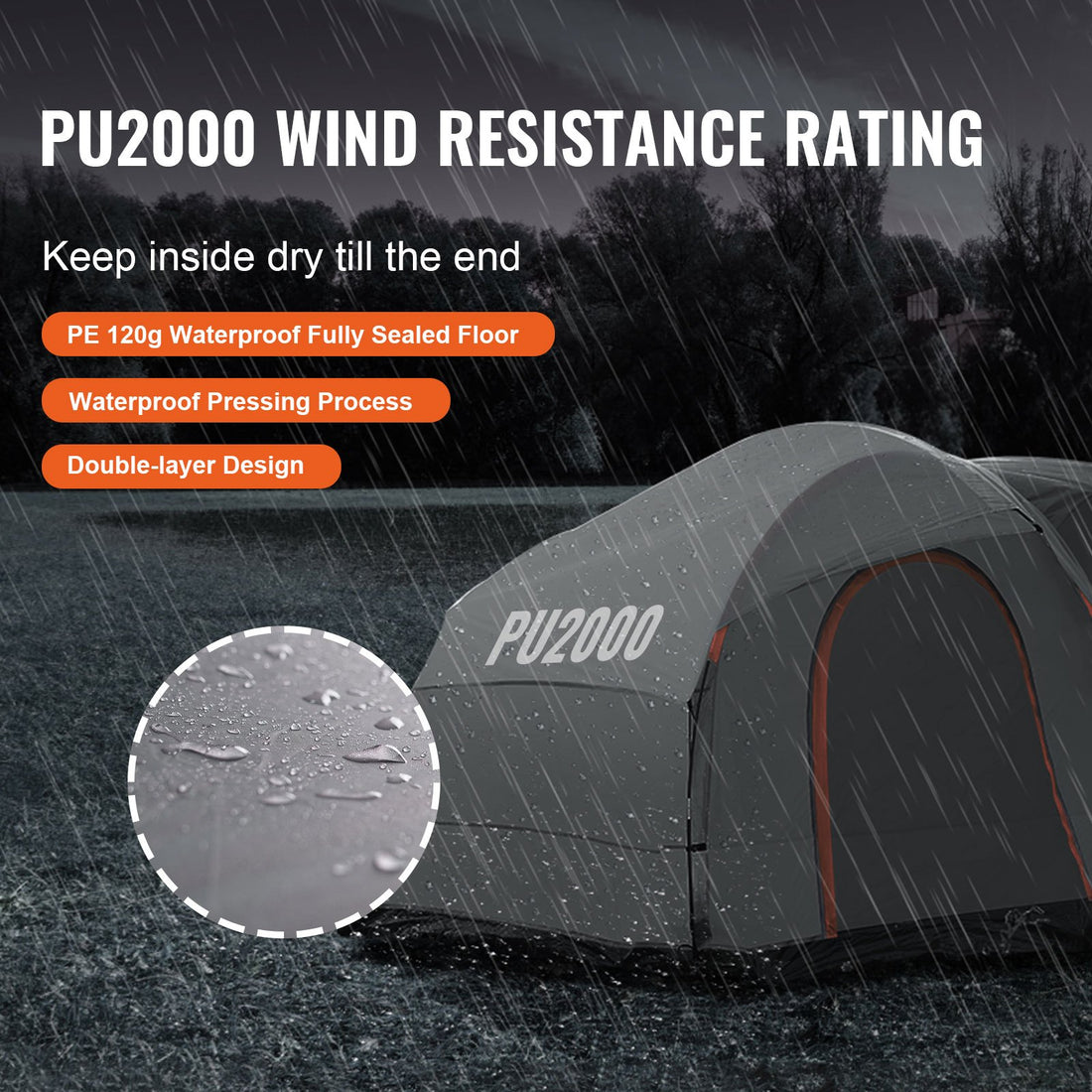 SUV Camping Tent 8 Ft SUV Attachment Tent 6–8 Person Waterproof Double Layer