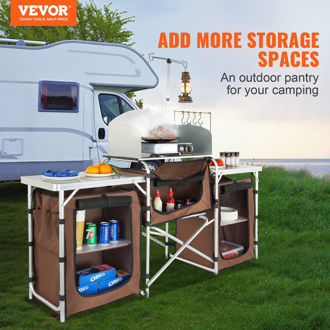Folding Camping Kitchen Table With Storage Bag And Windscreen