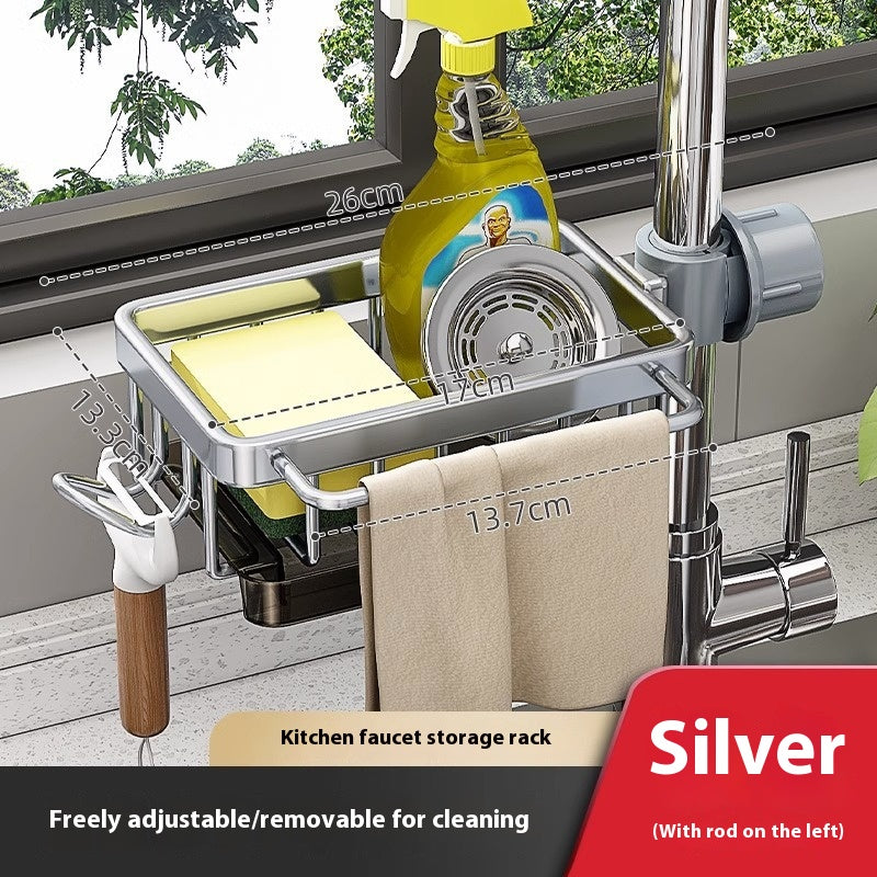 Aluminum Kitchen Sink Faucet Storage Rack With Drain Basket