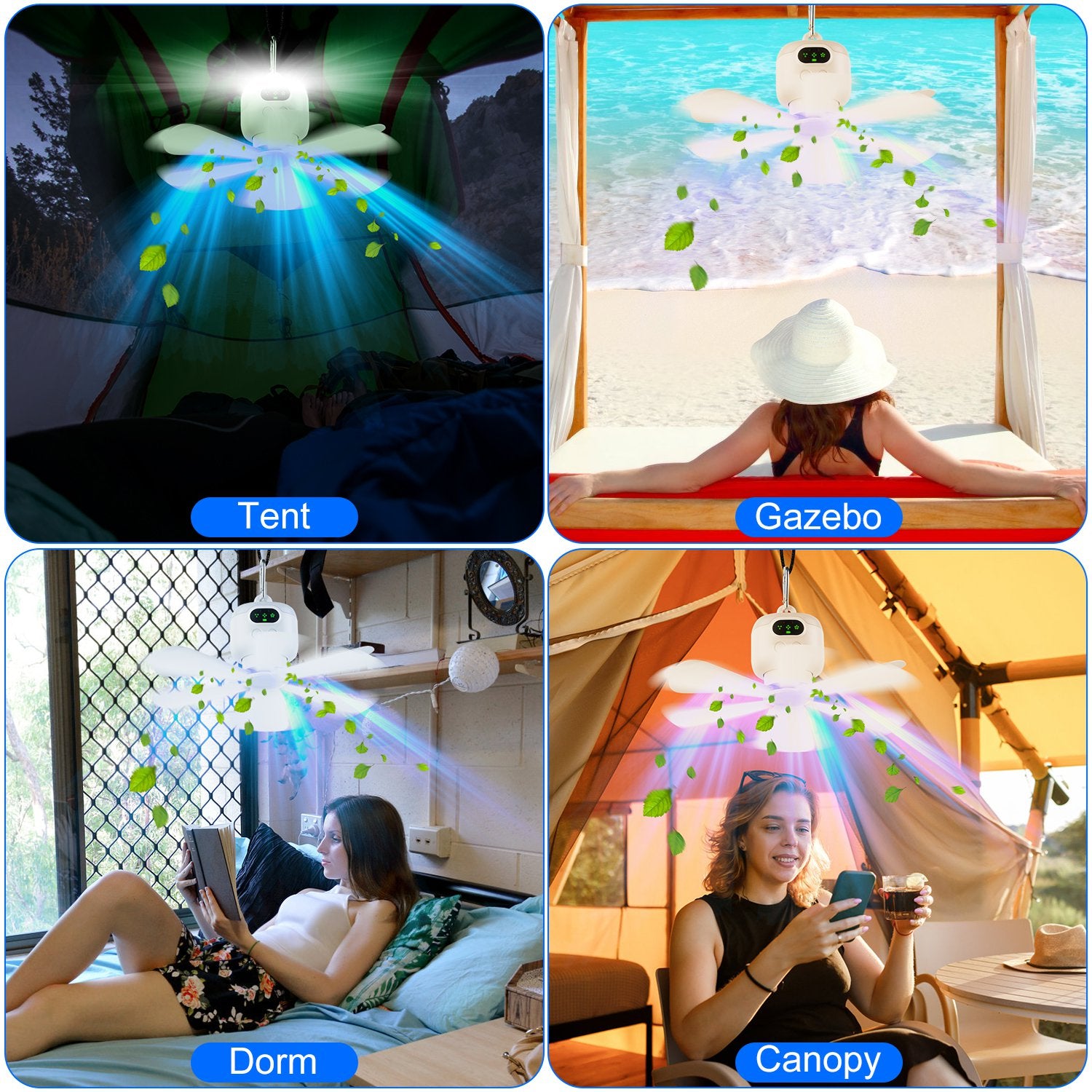 2 in 1 Portable Camping Fan With LED Lantern