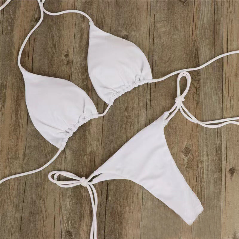 2pcs Solid Color Sexy Split Strap Adjustable Swimsuit Suit