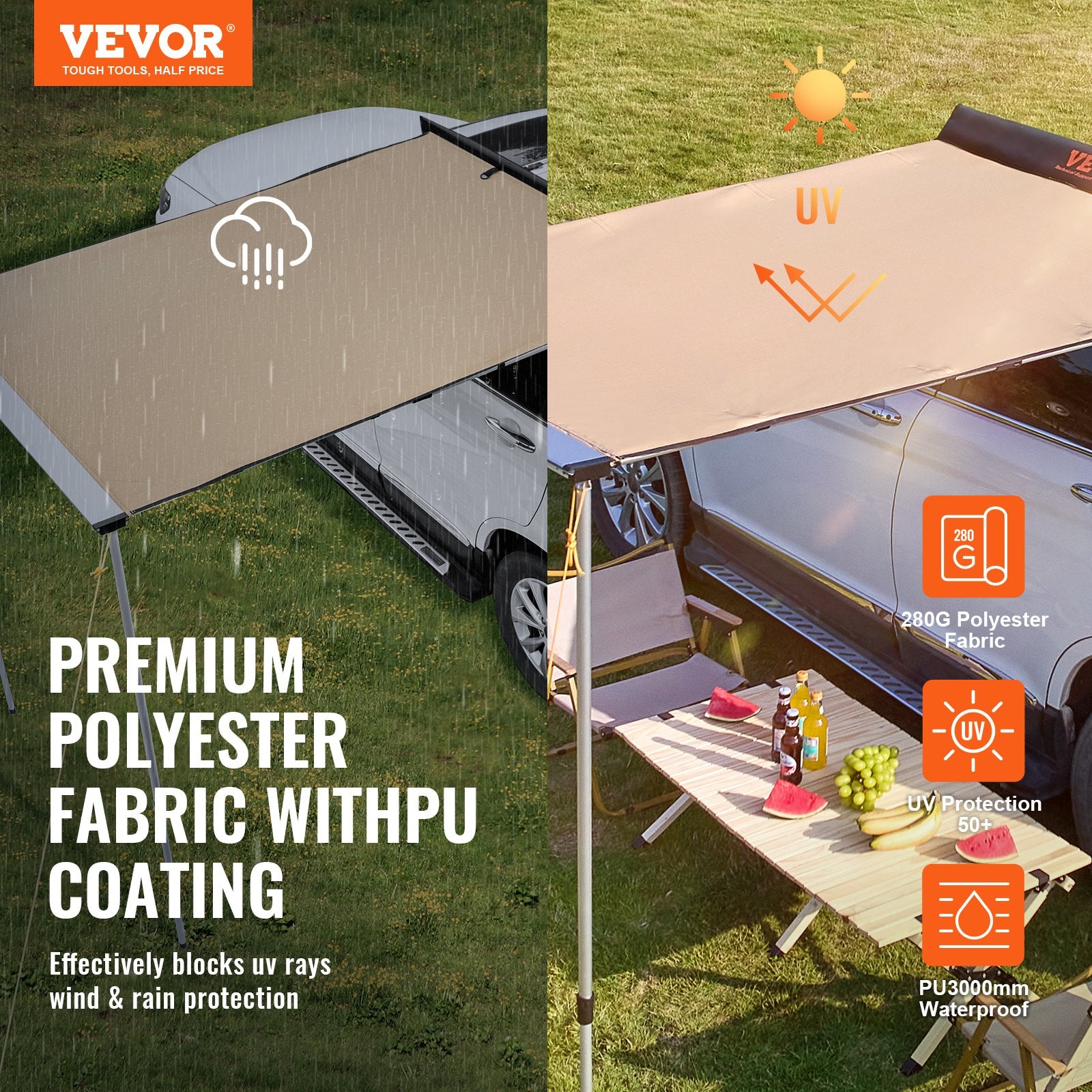 Large 4.6×6.6 Ft Retractable Car Awning With Waterproof Storage Bag