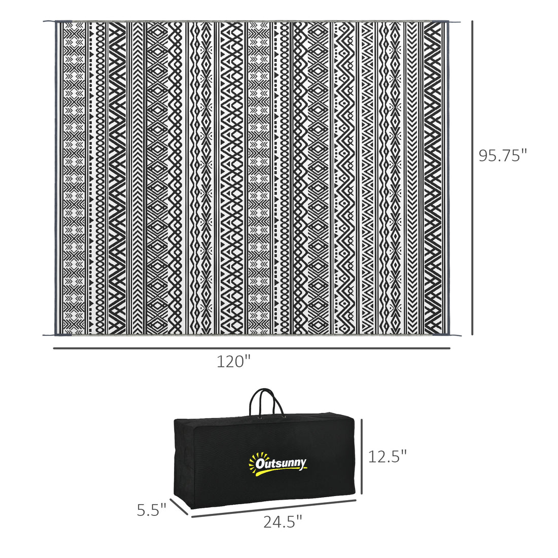 Boho RV Camping Rug With Carry Bag, 8' x 10'
