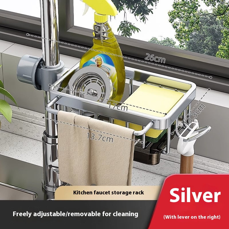 Aluminum Kitchen Sink Faucet Storage Rack With Drain Basket